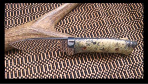 Custom handmade knife, mirror polished ATS34 blade with stabilized box elder burl handle
